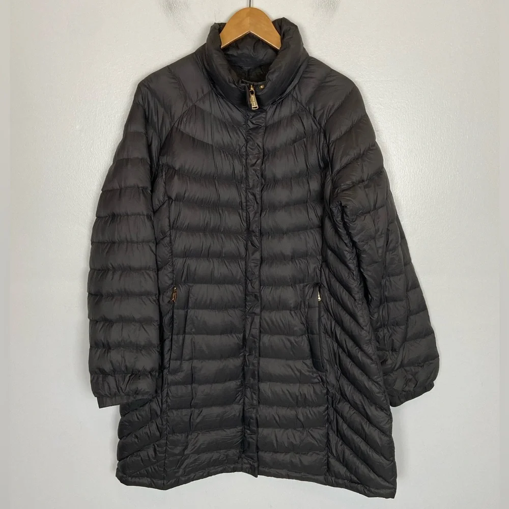 Michael Kors Women's Puff Packable Jacket XL Brown Mock Neck Lightweight Outwear